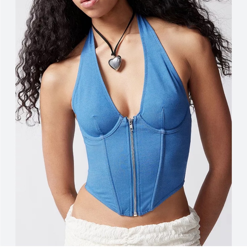 Urban Outfitters Blue Sleeveless Bustier Bodysuit